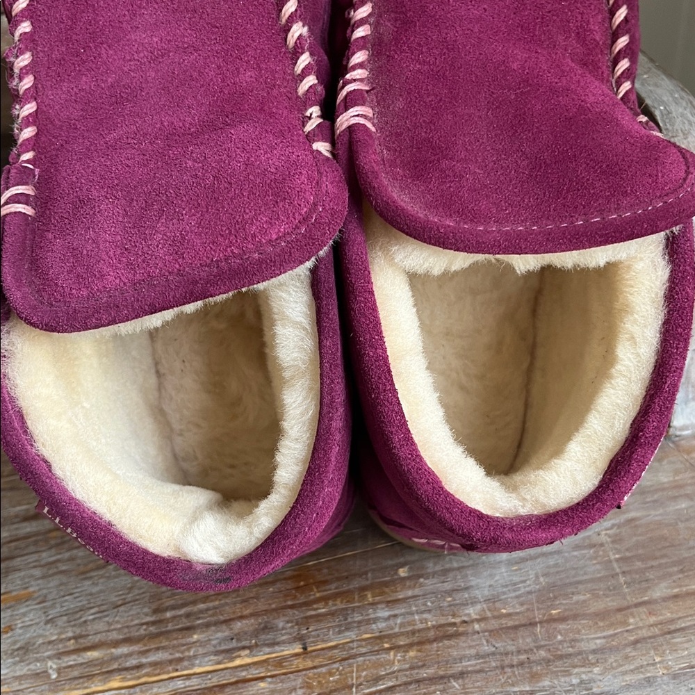 🤍  L.L. Bean Wicked Good Boot Moc Slippers Size 8 Bramble Berry Suede Shearling - Picture 8 of 11